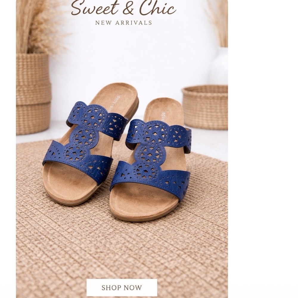 Easy Spirit Blue Laser-Cut Double Strap Slide Sandals